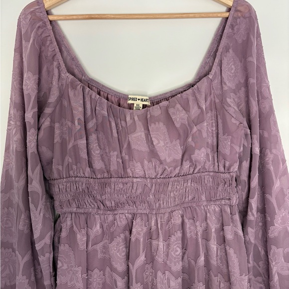 Inspired Hearts Purple Smocked Long Sleeve Short Dress. Size XL - Picture 3 of 8
